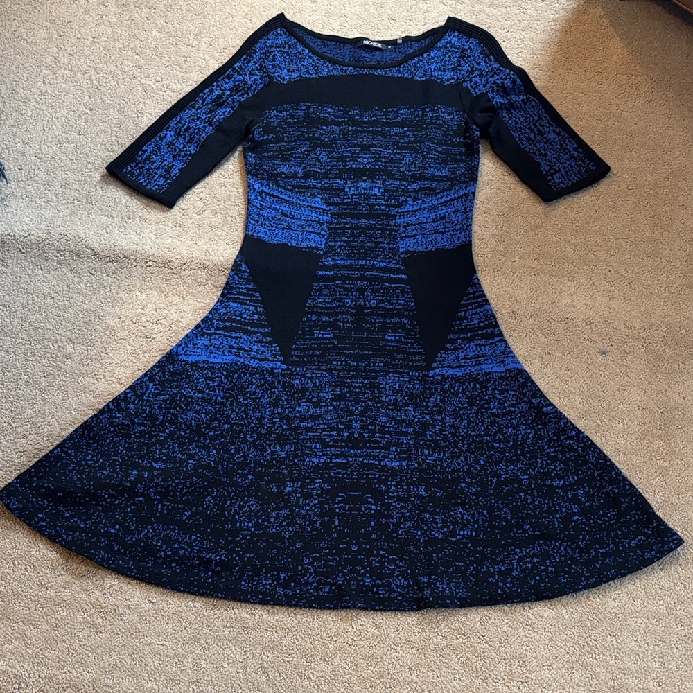 NIC+ZOE Blue and Black 3/4 Sleeve Dress